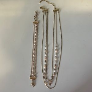 Lauren Conrad Gold and Pearl Necklace Bracelet Set